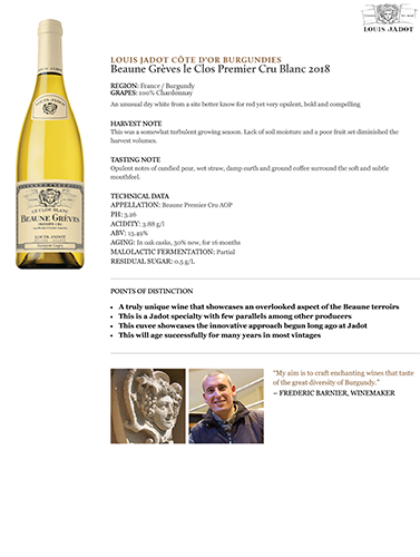 Beaune Greves le Clos Blanc Premier Cru 2018