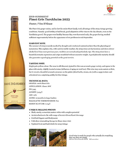Pinot Gris Turckheim 2023 Fact Sheet