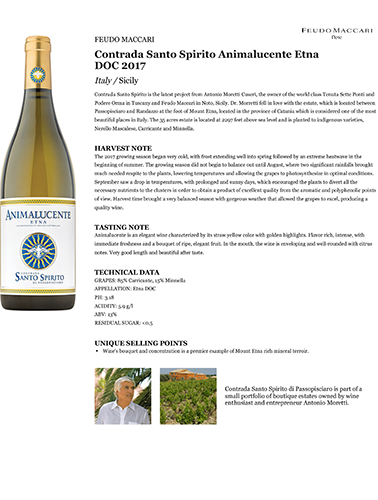 Contrada Santo Spirito Animalucente Etna DOC 2017 Fact Sheet