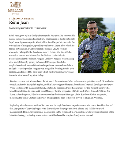 Rémi Jean Winemaker Biography