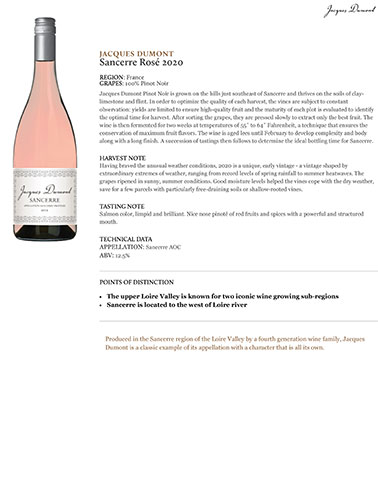 Sancerre Rosé 2020 Fact Sheet