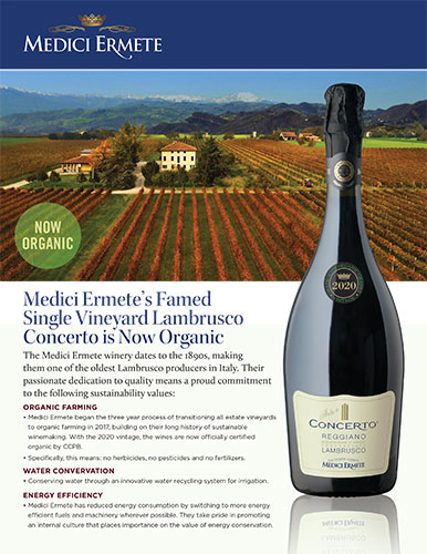 Concerto Reggiano Lambrusco DOC Green / Sustainability Sell Sheet