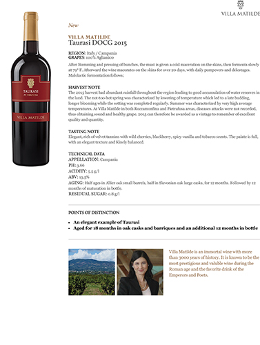 Taurasi DOCG 2015 Fact Sheet