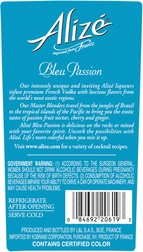 Bleu Passion 1L Back Label