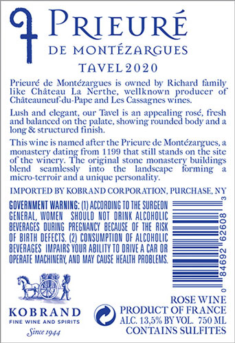 Prieuré de Montézargues Tavel 2020 Back Label