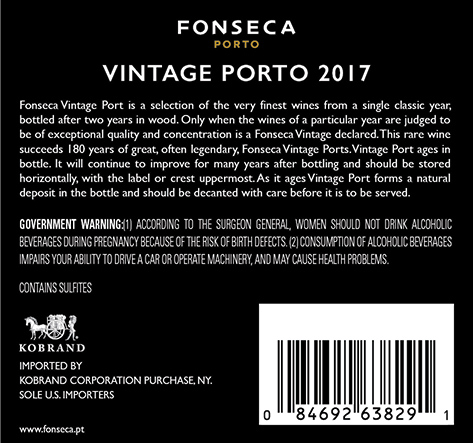 Classic Vintage Porto 2017 Back Label