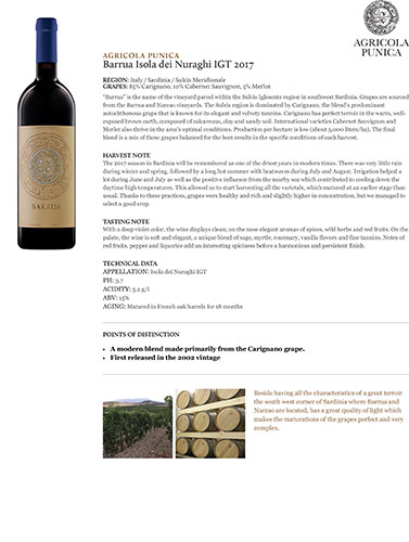 Barrua Isola dei Nuraghi IGT 2017 Fact Sheet