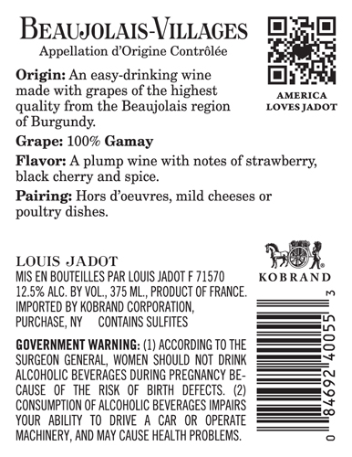 Beaujolais-Villages Back Label (375ml)