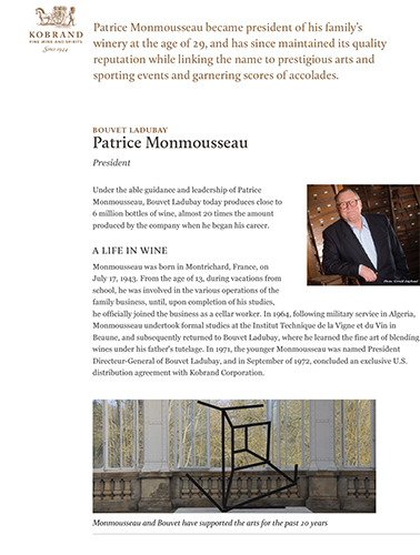 Bouvet Ladubay President – Patrice Monmousseau, Biography