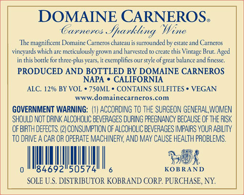 Brut Vintage Cuvée Back Label