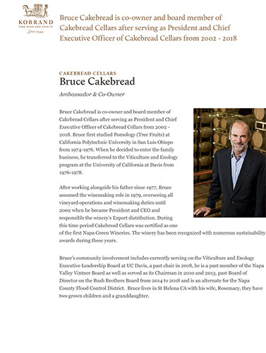 Bruce Cakebread, Ambassador & Co-Owner