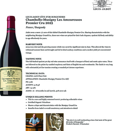 Chambolle-Musigny Les Amoureuses Premier Cru 2023 Fact Sheet