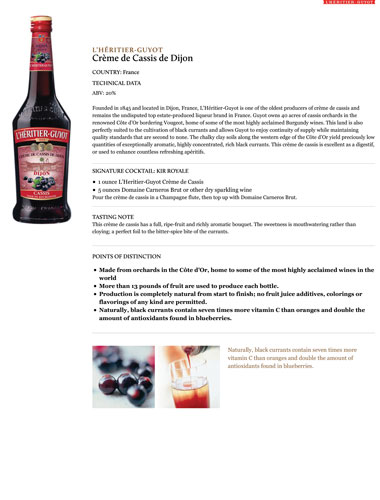 Crème de Cassis de Dijon Fact Sheet