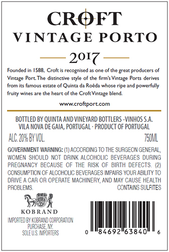 Classic Vintage Porto 2017 Back Label