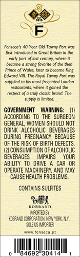 40 Year Old Tawny Porto Back Label