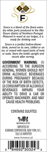 Siroco Extra Dry Back Label