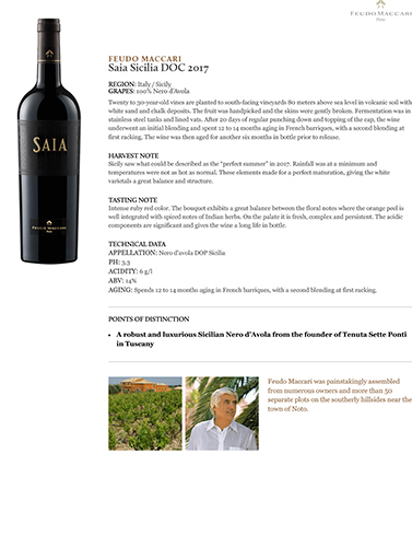 Saia Sicilia DOC 2017 Fact Sheet
