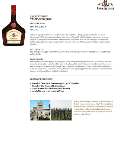 VSOP Armagnac Fact Sheet