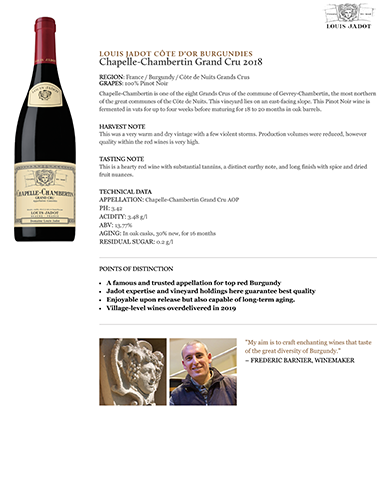 Chapelle-Chambertin Grand Cru 2018 Fact Sheet