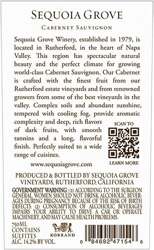 Napa Valley Cabernet Sauvignon Back Label (750ml)