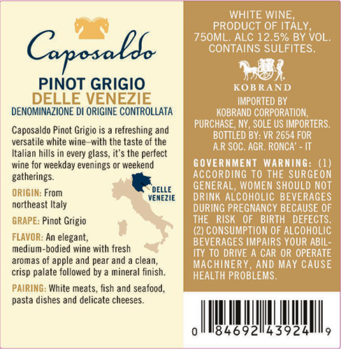 Otto: Pinot Grigio Veneto DOC Back Label