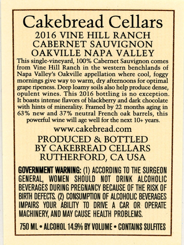 Vine Hill Ranch Cabernet Sauvignon 2016 Back Label
