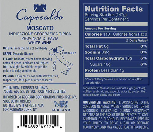 Moscato IGT Back Label