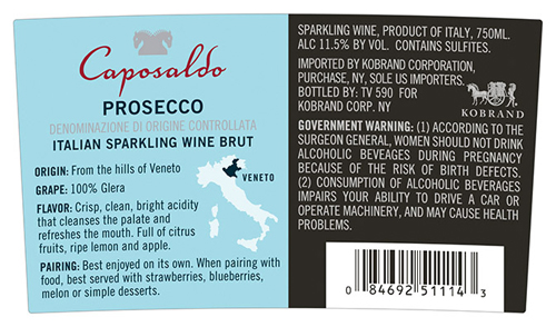 Otto: Prosecco DOC Back Label