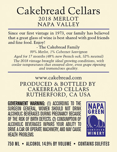 Napa Valley Merlot 2018 Back Labels