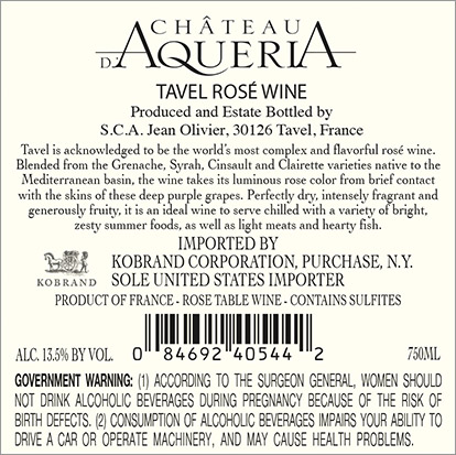 Tavel Rosé Back Label