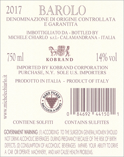 Cerequio Barolo DOCG 2017 Back Label