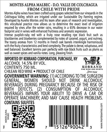 Alpha Malbec 2020 Back Label
