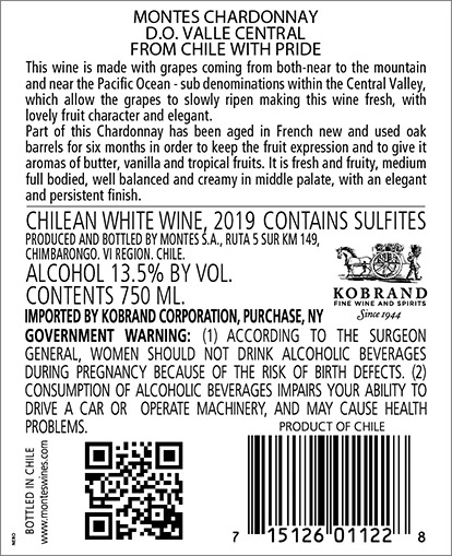 Classic Chardonnay 2019 Back Label