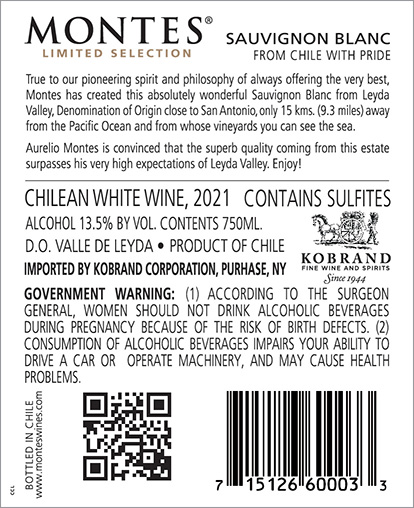 Limited Selection Sauvignon Blanc 2021 Back Label