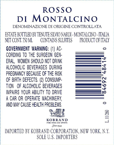 Rosso di Montalcino DOC Back Label