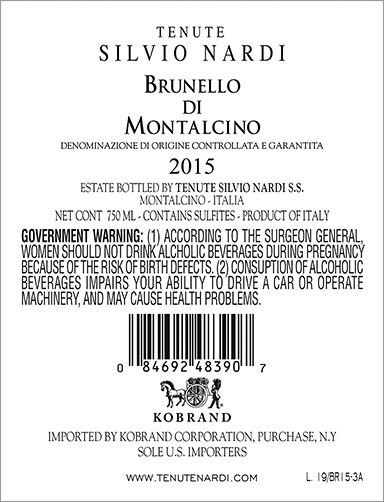 Brunello di Montalcino DOCG 2015 Back Label