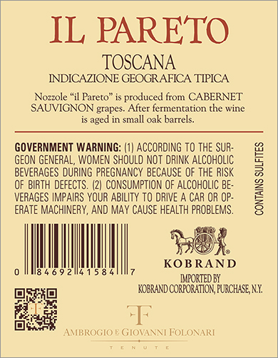 Il Pareto Toscana IGT Back Label