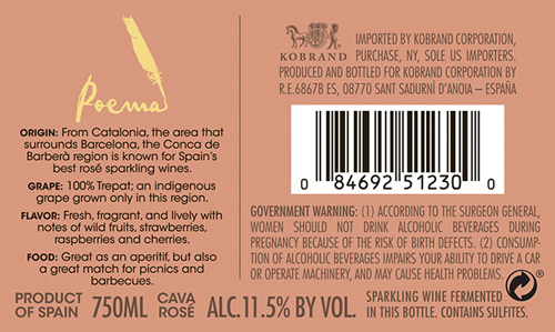 Cava Brut Rosé Back Label