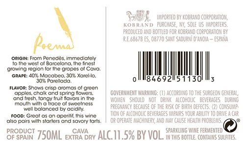 Cava Extra Dry Back Label