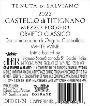 Orvieto Classico Superiore DOC 2023 Back Label