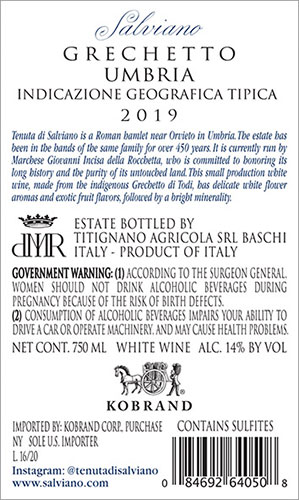 Grechetto IGT 2019 Back Label
