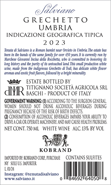 Grechetto IGT 2023 Back Label