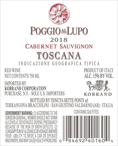 Poggio al Lupo Maremma IGT 2018 Back Label