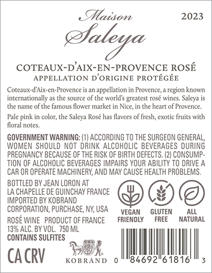 Maison Saleya Rosé 2023 Back Label