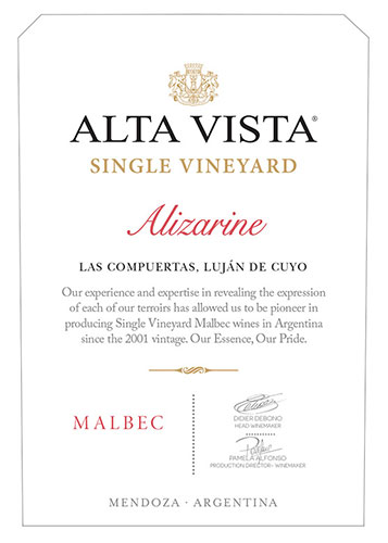 Single Vineyard Alizarine Front Label