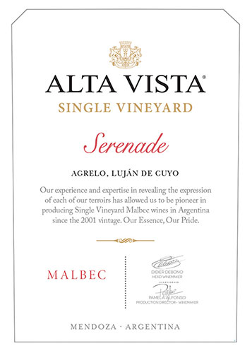 Single Vineyard Serenade Front Label