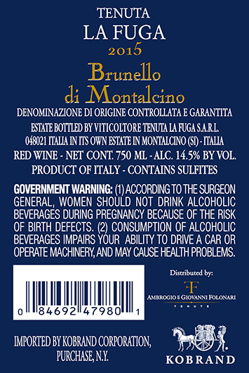 Brunello di Montalcino DOCG 2015 Back Label
