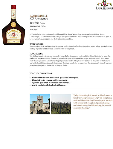 XO Armagnac Fact Sheet