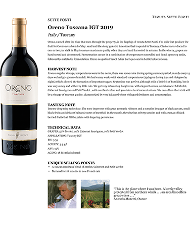 Oreno Toscana IGT 2019 Fact Sheet