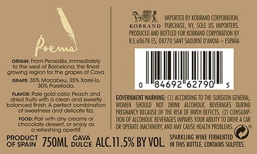 Cava Dulce Back Label
